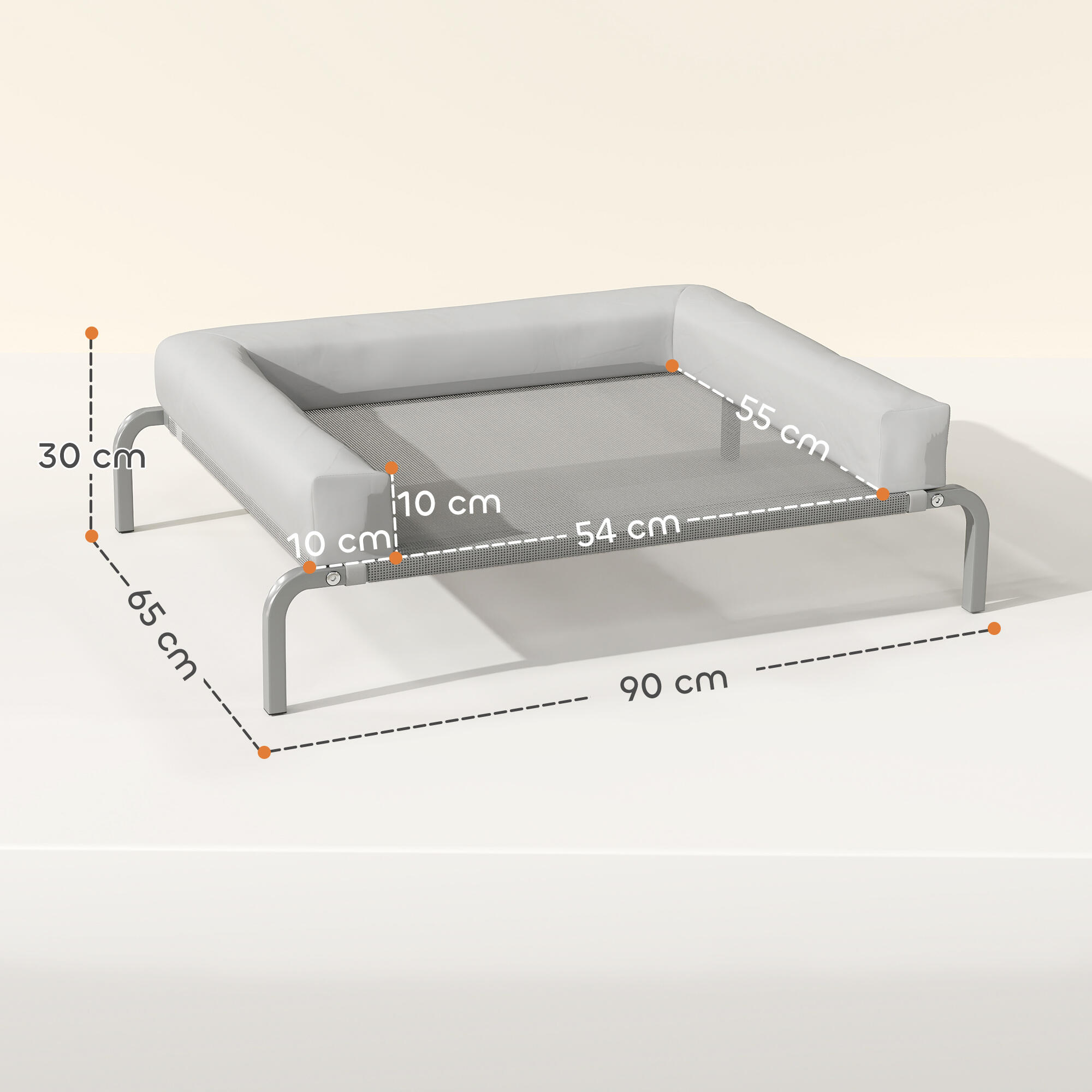 Cama elevada para cães 90x65x30 cm cinzento PawHut 3/5