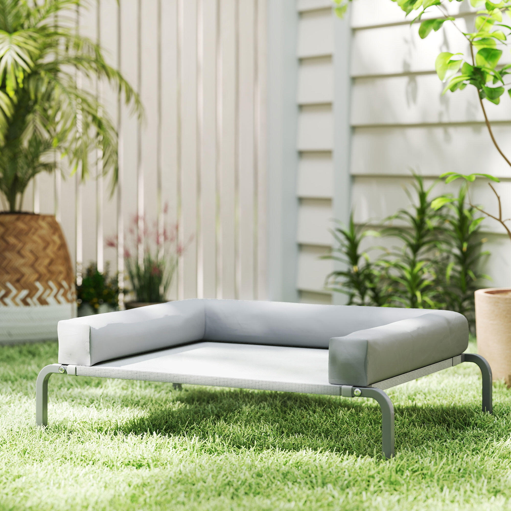 Cama elevada para cães 90x65x30 cm cinzento PawHut 2/5