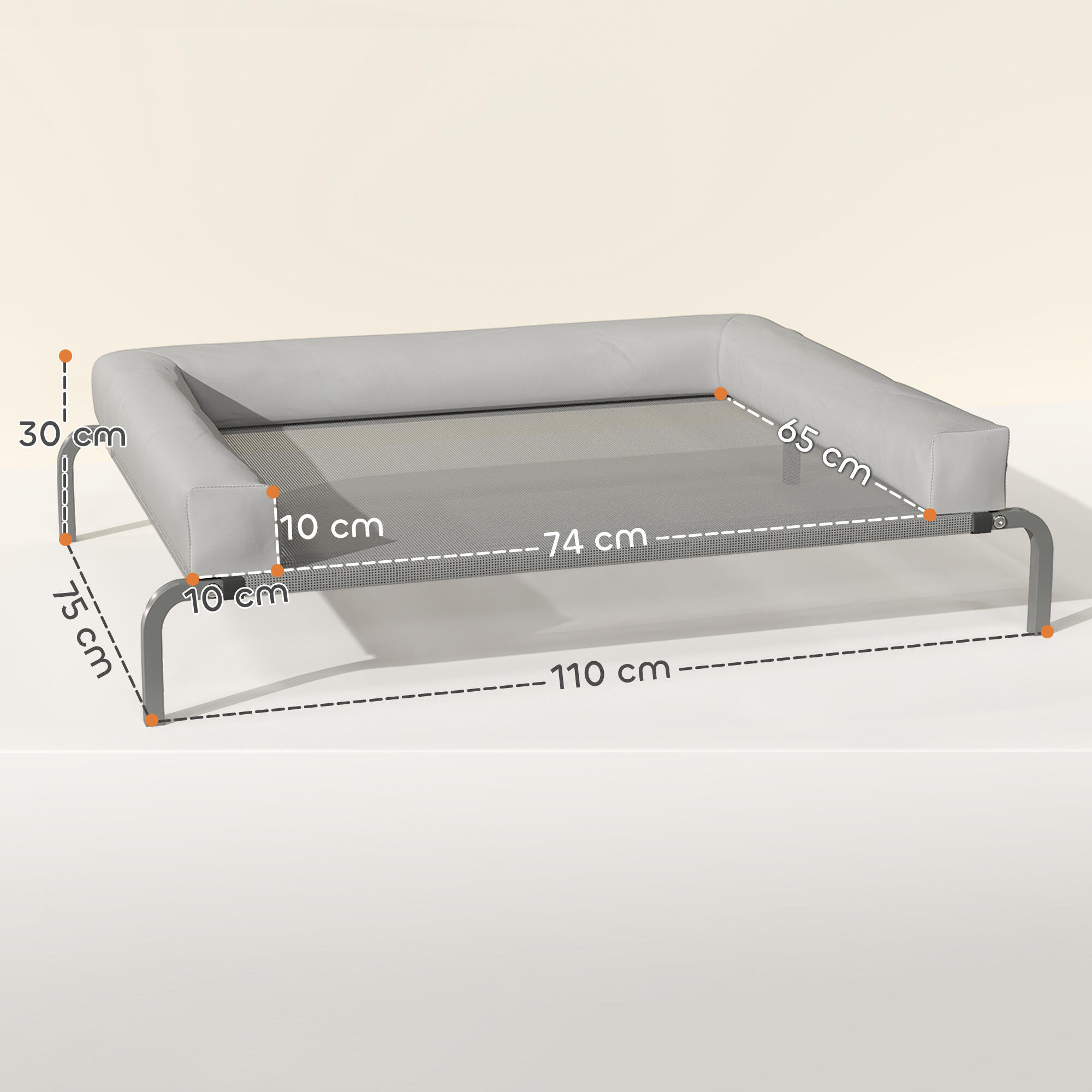 Cama Elevada Perros PawHut 110x75x30 cm Gris Claro 3/5