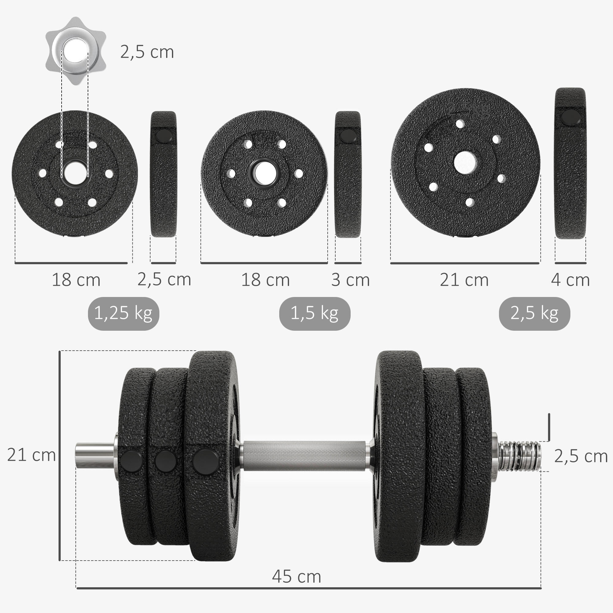 Haltères de 25 kg avec disques de poids pour la maison, le bureau et la salle de 5/9