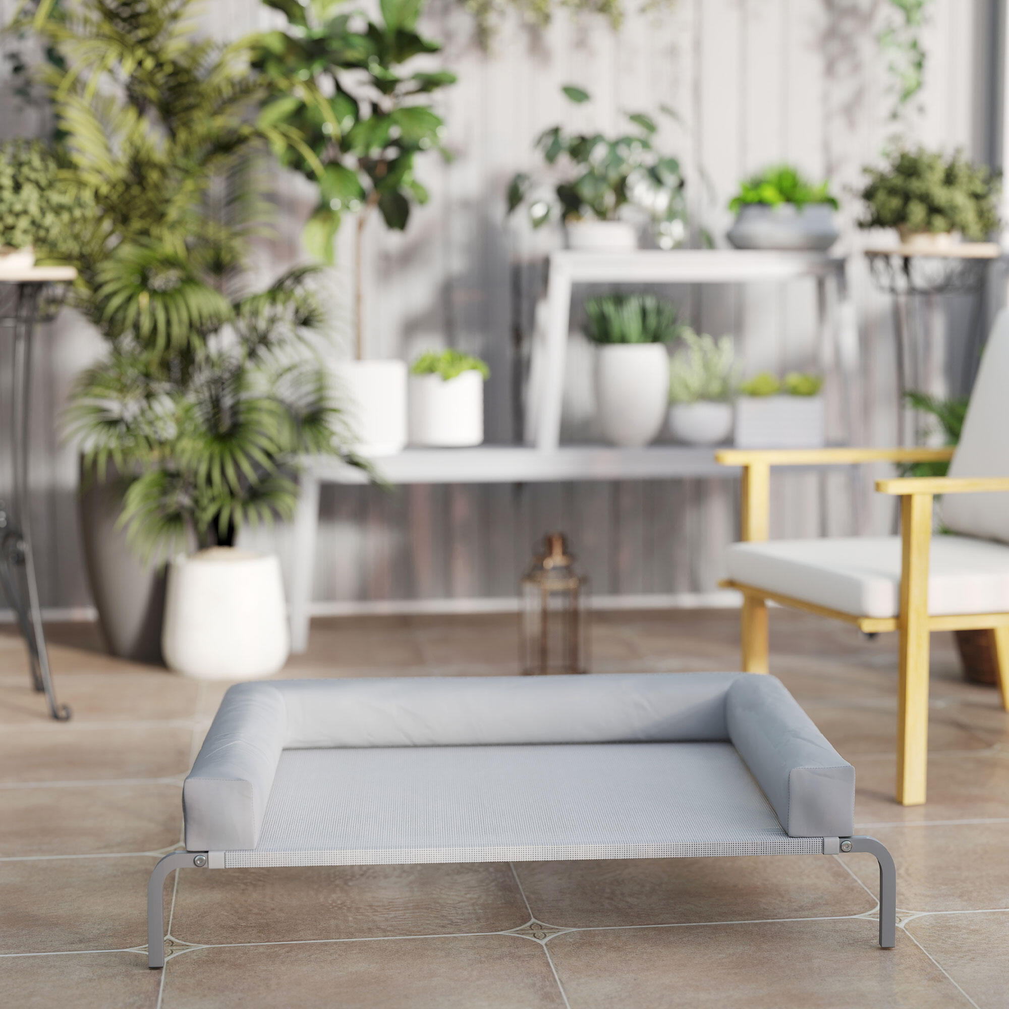 Cama Elevada Perros PawHut 110x75x30 cm Gris Claro 5/5