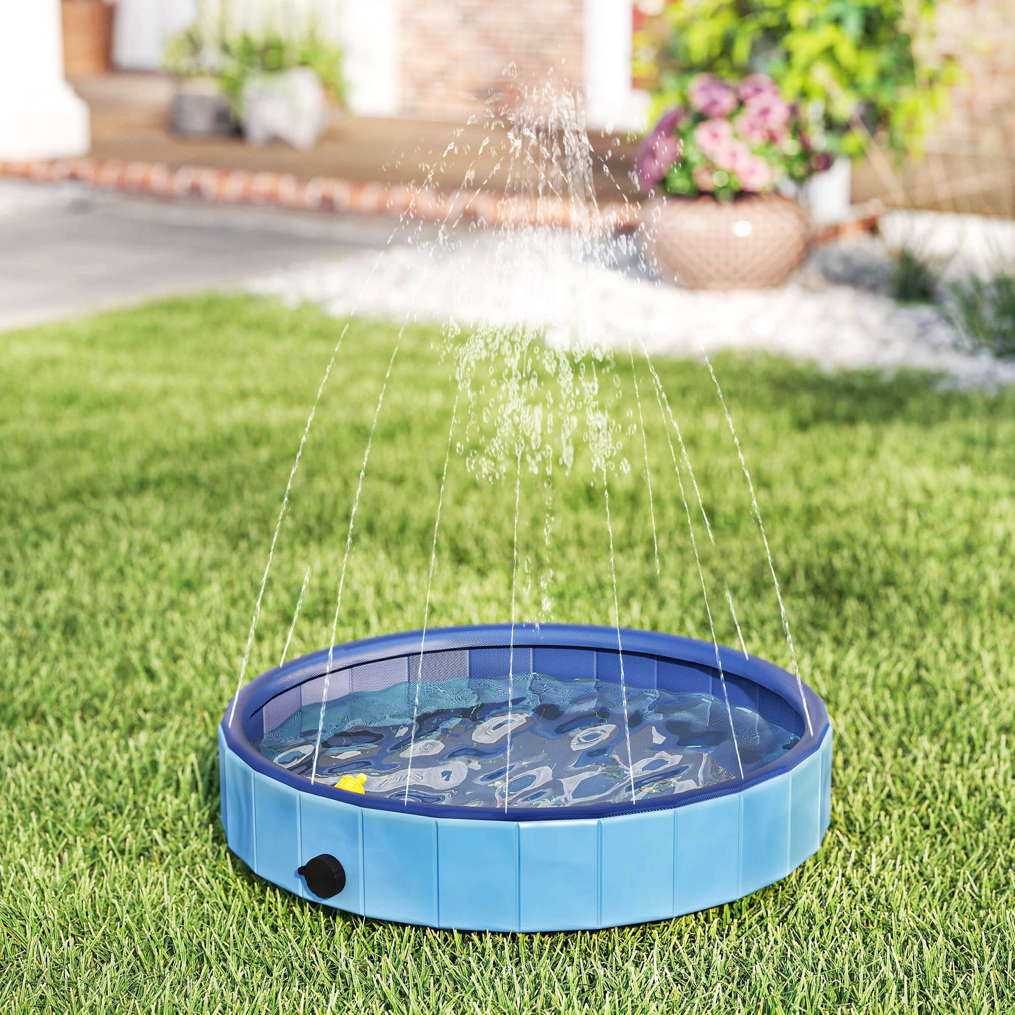 Piscina para Cães Dobrável com Aspersor azul 2/5