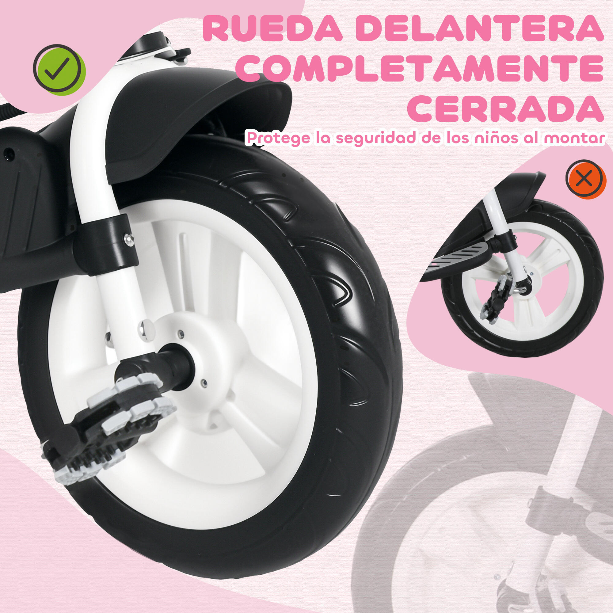 Triciclo para bebés 102x49x102 cm rosa HOMCOM 4/5