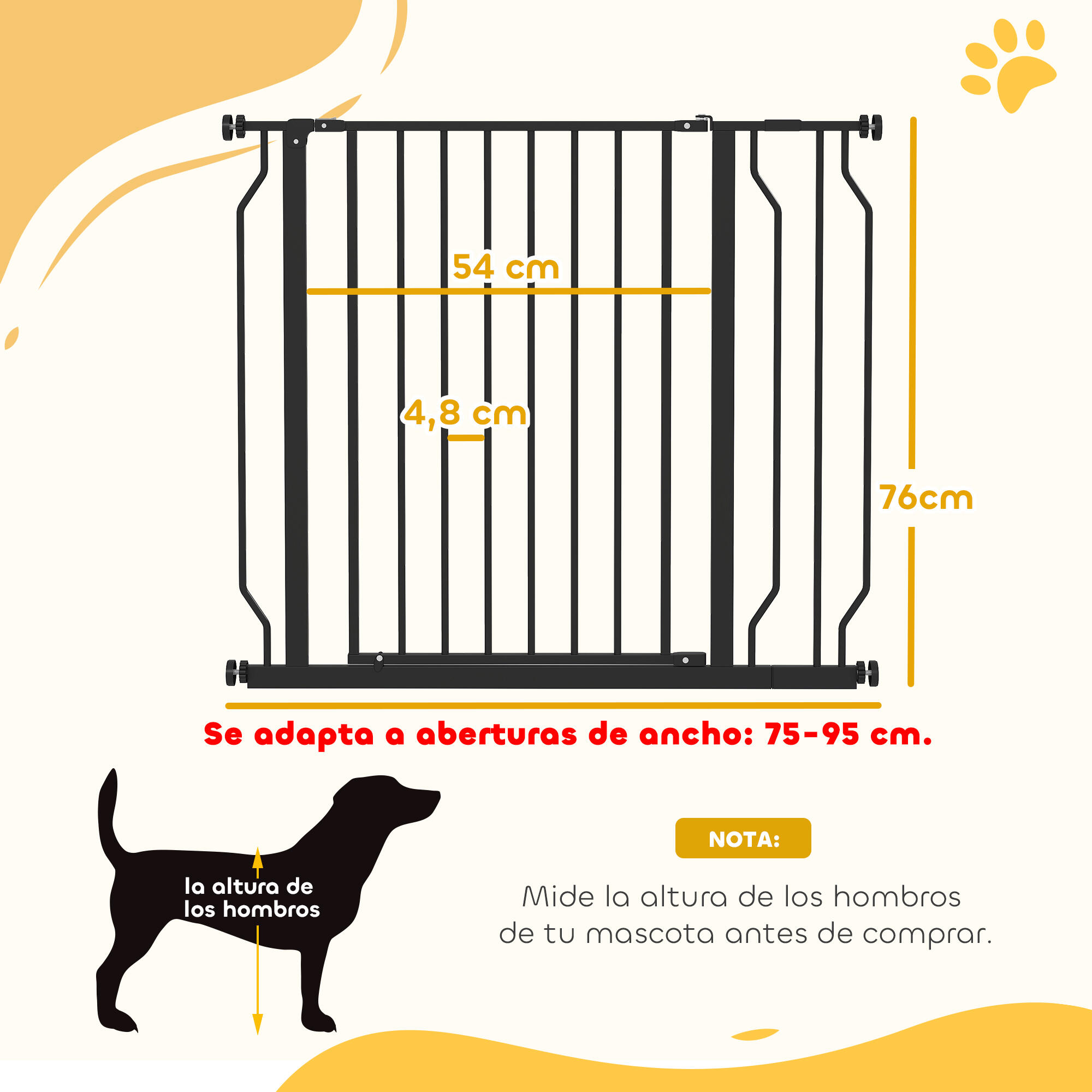 Barreira de segurança para cães 75-115x76 cm preto PawHut 3/5