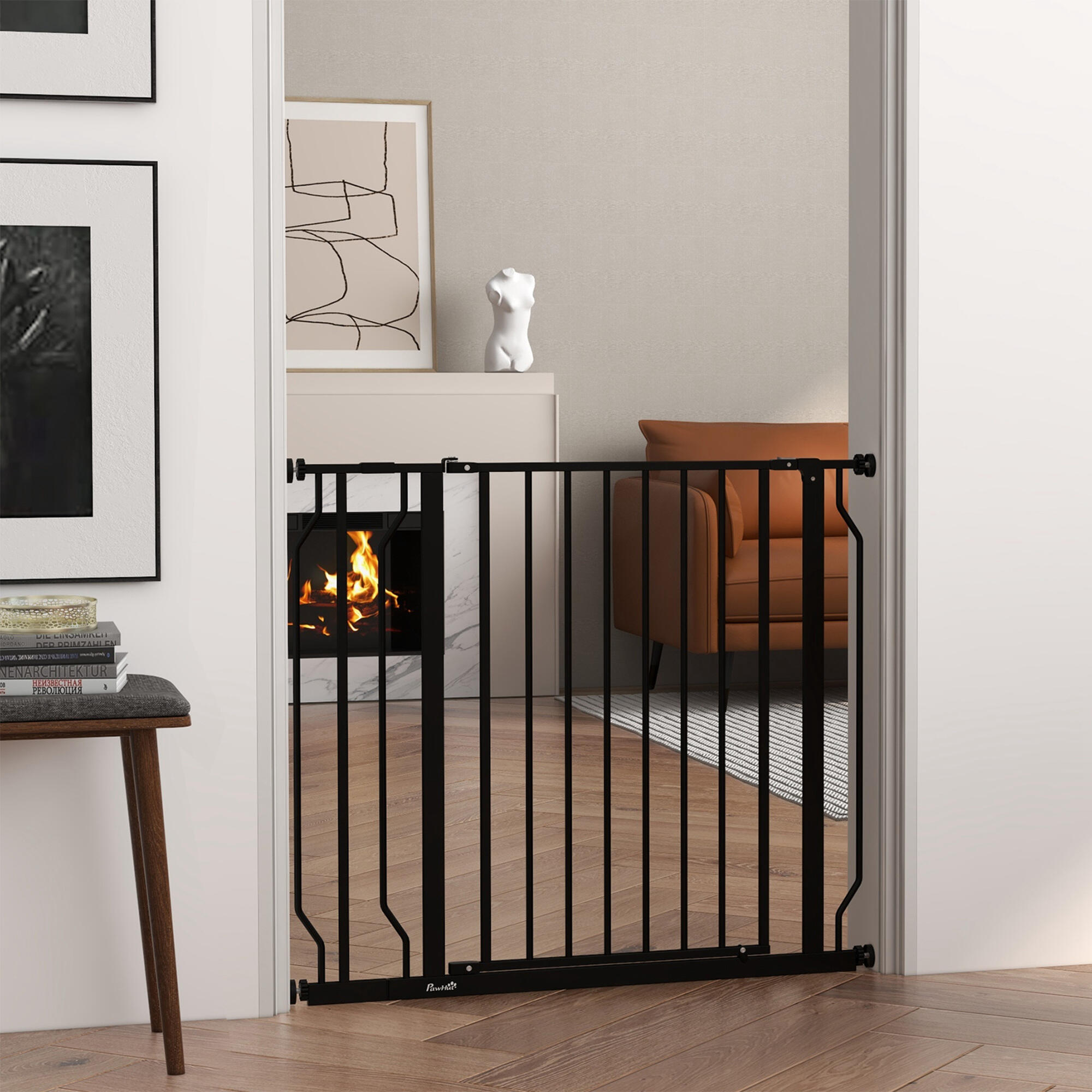 Barreira de segurança para cães 75-115x76 cm preto PawHut 2/5