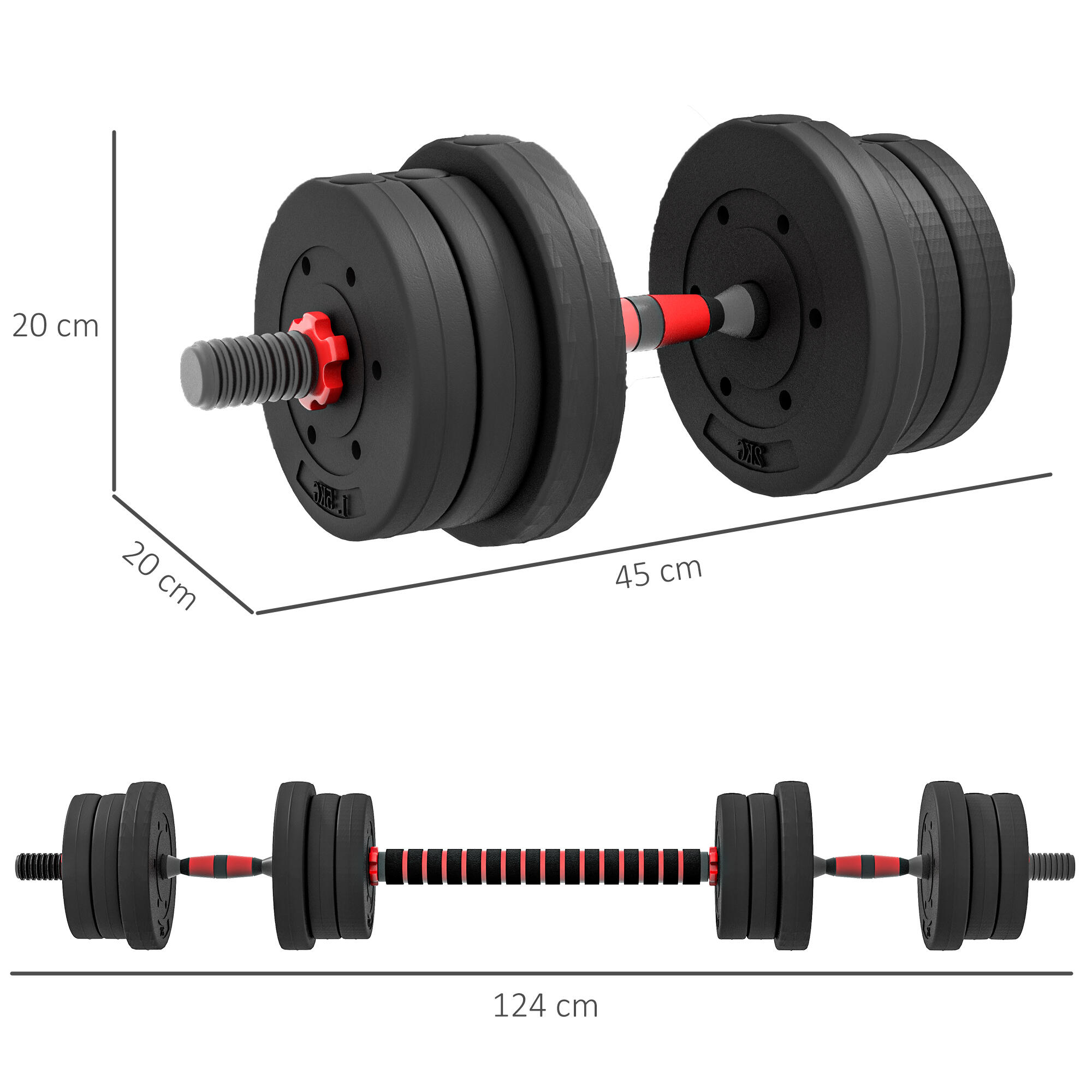 Haltères - Musculation - Barre réglable empilable - Noir/rouge 5/6