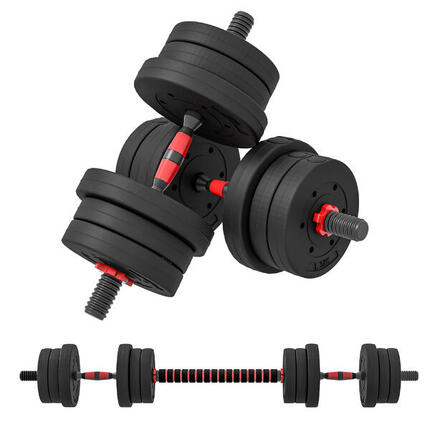 Haltères - Musculation - Barre réglable empilable - Noir/rouge