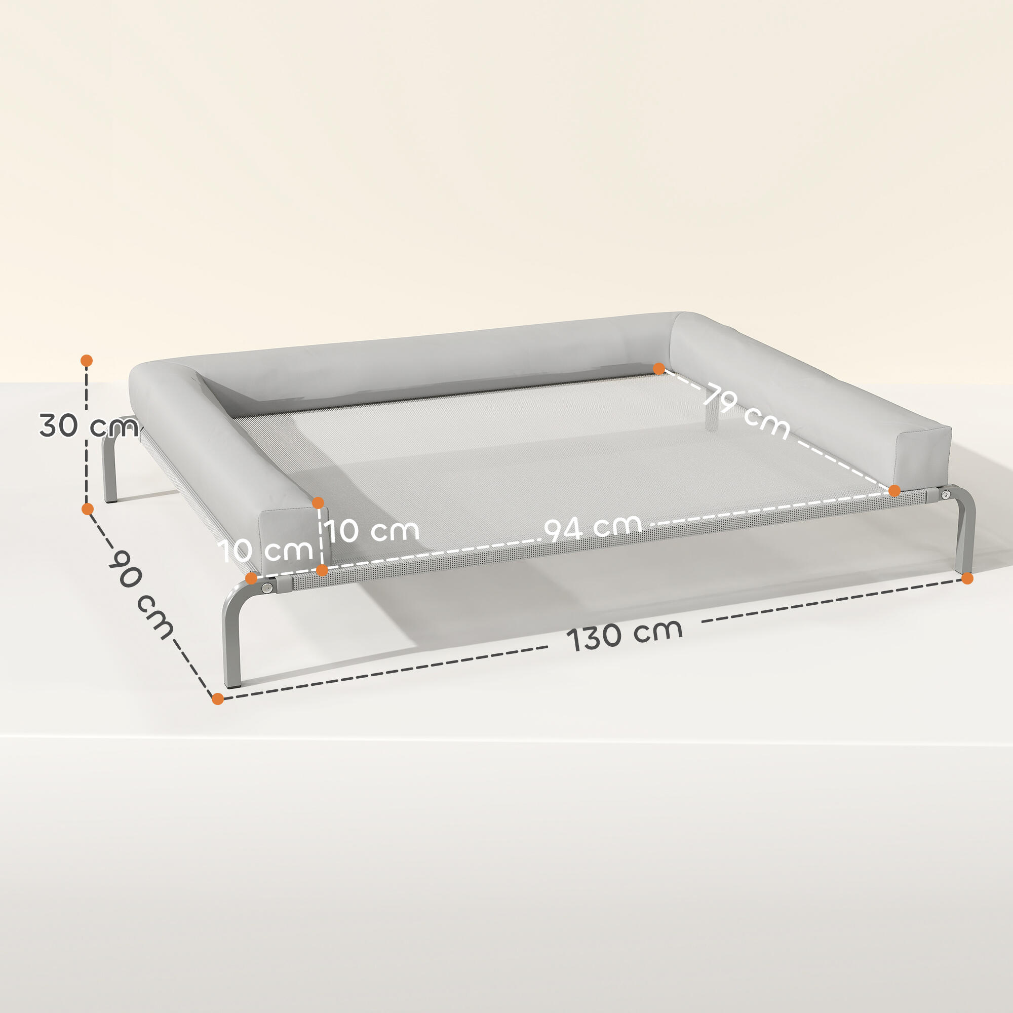 Cama Elevada Perros PawHut 130x90x30 cm Gris Claro 3/5
