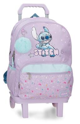 Mochila escolar niña Disney Lovely Stitch 44cm con carro malva