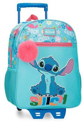 Mochila escolar niña Disney Aloha Stitch 33cm con carro turquesa