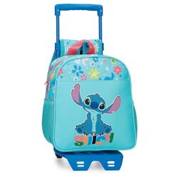 Sac à dos d'école fille Disney Aloha Stitch 25cm avec chariot turquoise