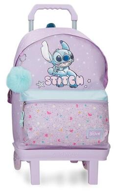 Mochila escolar niña Disney Lovely Stitch 44cm con carro malva