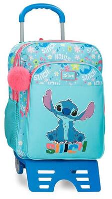 Mochila escolar niña Disney Aloha Stitch 40cm con carro turquesa