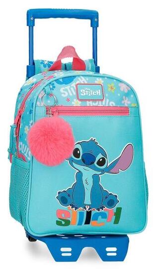 Mochila escolar niña Disney Aloha Stitch 28cm con carro turquesa