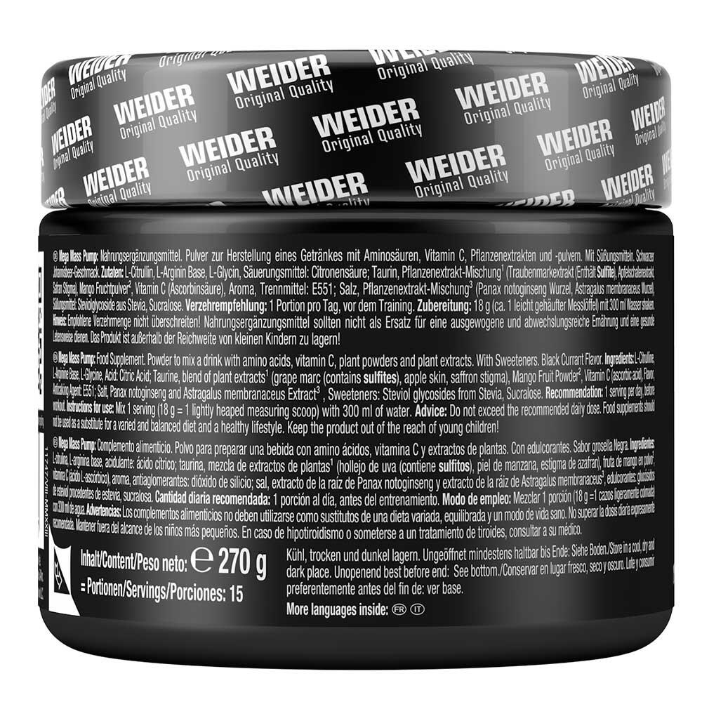 Weider Mega Mass Pump (270g) Black Currant - Pre-Workout - NO Booster 6/6