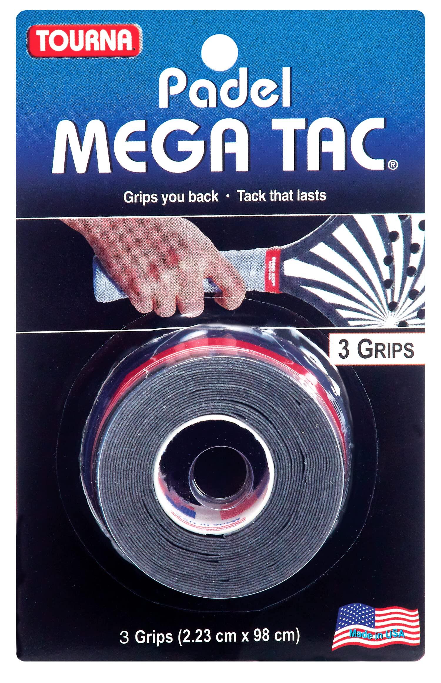 Tourna Mega TAC – 3 Grips De Padel Adhérence Maximale, Anti-glisse, Résiste 10h De Jeu, Pour Adultes, Noir