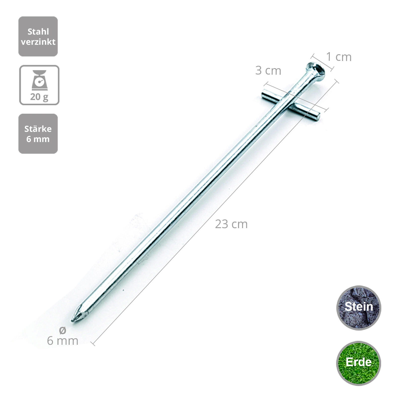 10 x Felsbodenhering 23 cm Felsnagel Zelt Hering Erdnagel Stahl Nägel verzinkt 2/5