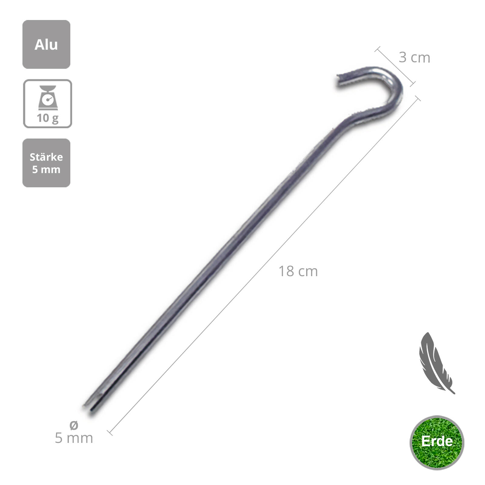 10 x aluminium haringen 18 cm rotsnagel tentnagel grondnagel 5 mm nagels g licht 2/3