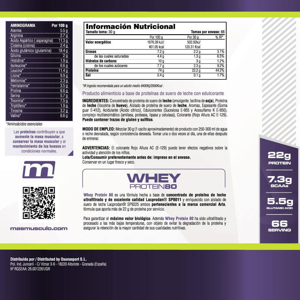 Whey Protein80 - 2 Kg Fragola Banana MASmusculo 5/6