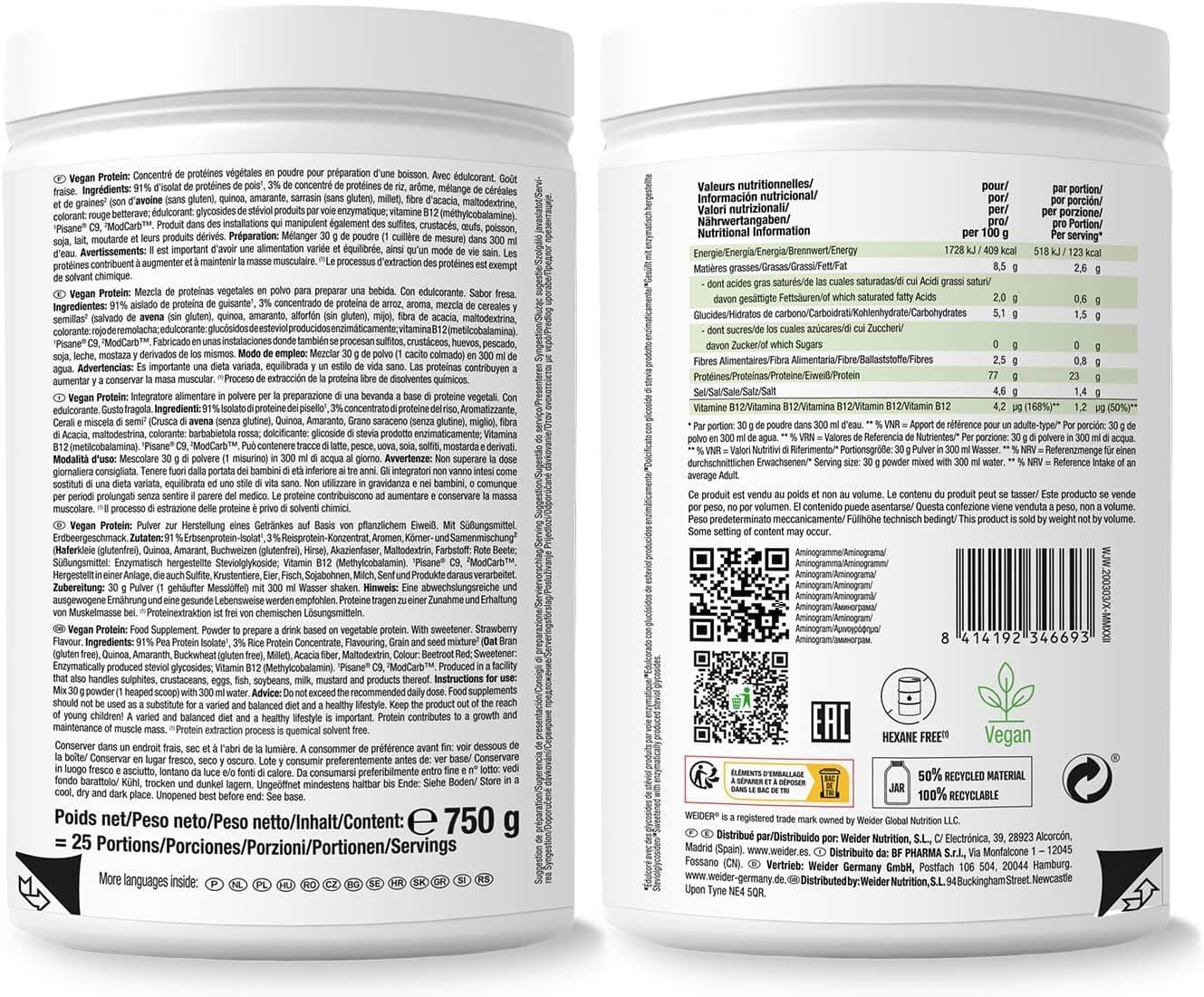 Weider Vegan Protein (750g) Strawberry - Proteínas - Proteína vegana 6/6
