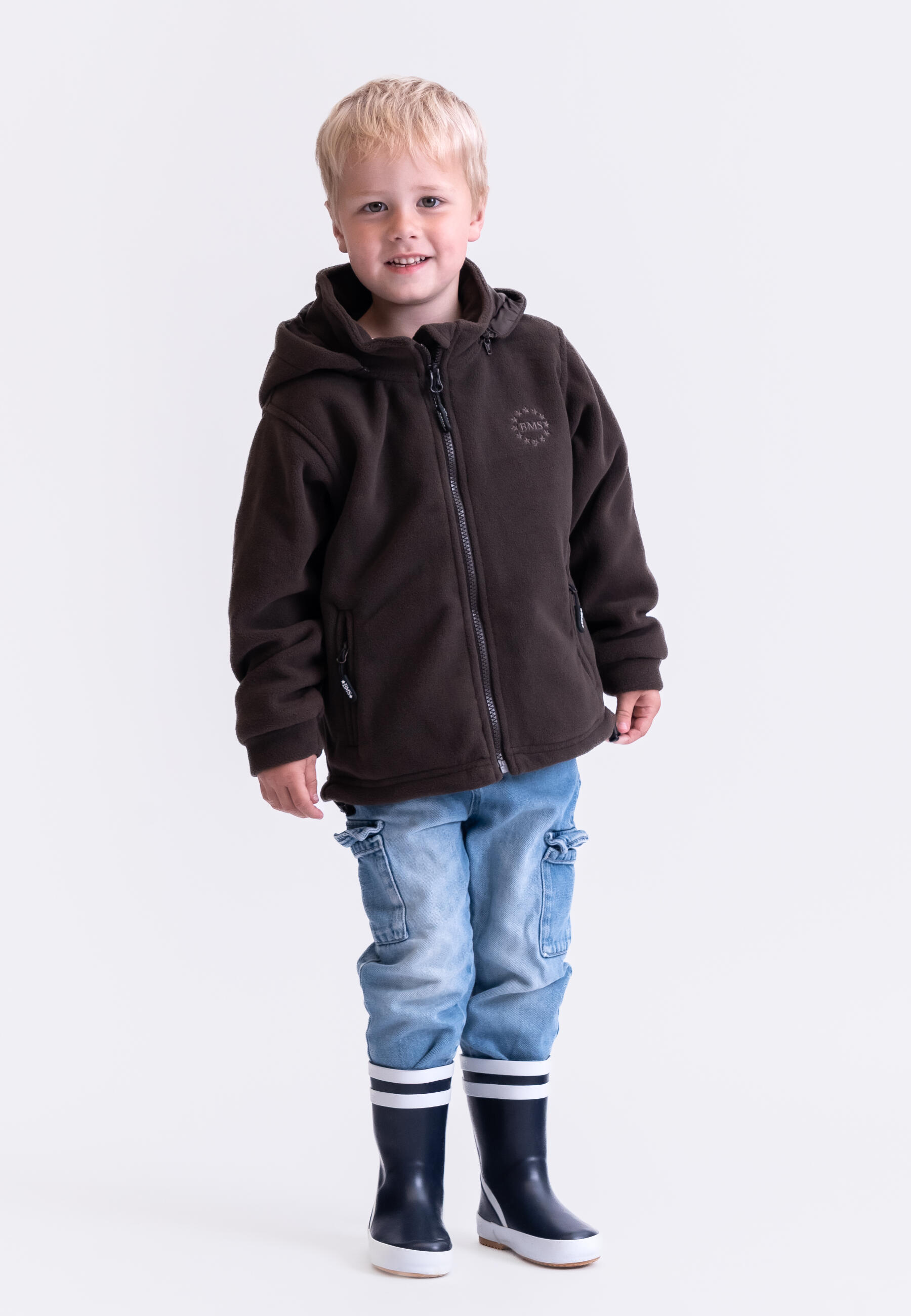 BMS Fleecejacke mit Kapuze und Windstopp Unisex braun BMS