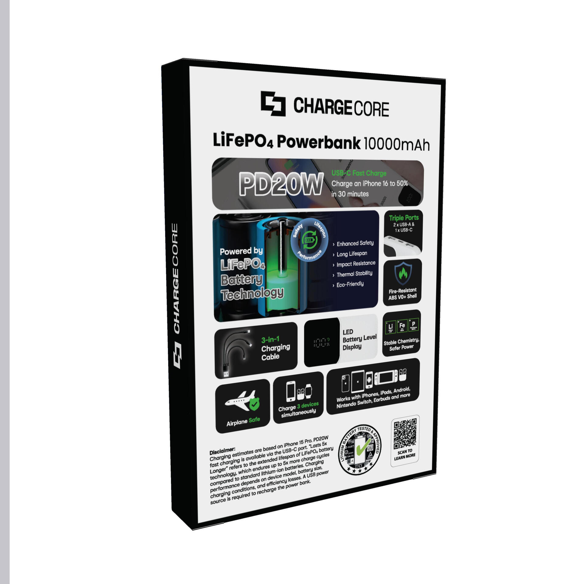 Laser 10000mAh LiFePO4 Fast Charging Power Bank (White)