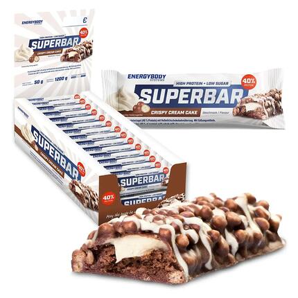 Superbar Crispy Cream Cake, Proteinriegel, 40 % Eiweiß, 24 x 50 g