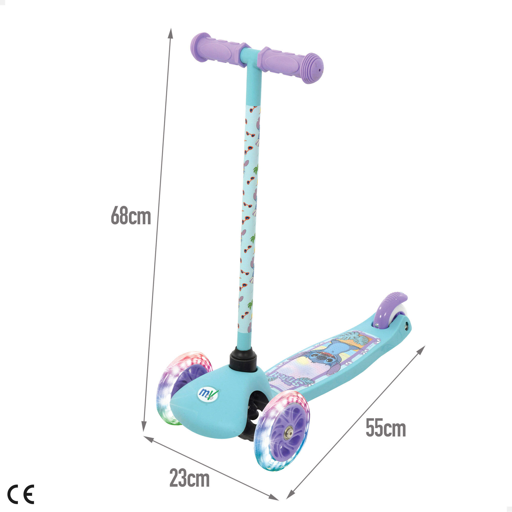 Monopattino Stitch a 3 ruote, max 20 kg, + 3 anni, con luci 4/7