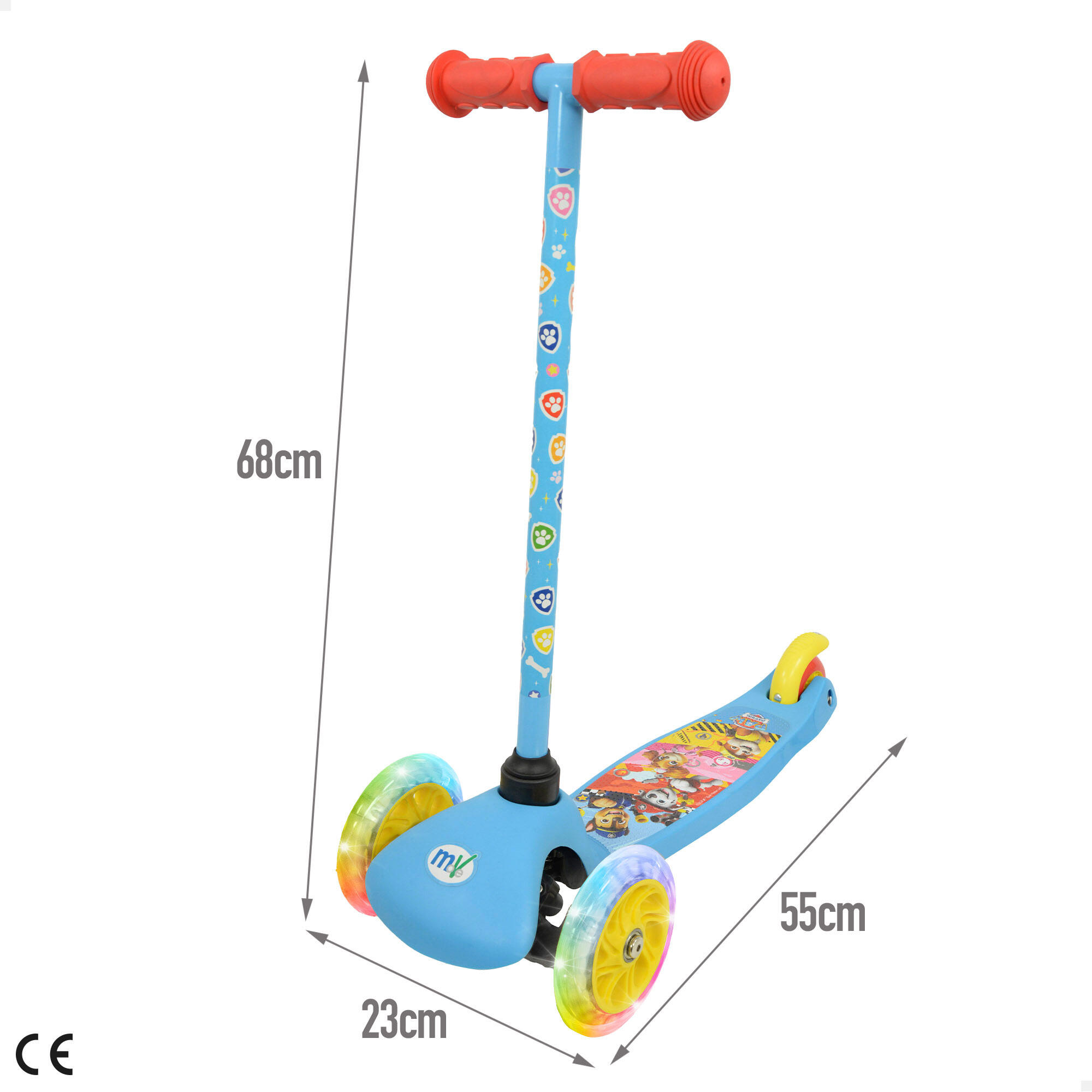 Patinete de 3 rodas Patrulha Canina, 55x23x68 cm, máx. 20 kg, com luzes e freios 4/7