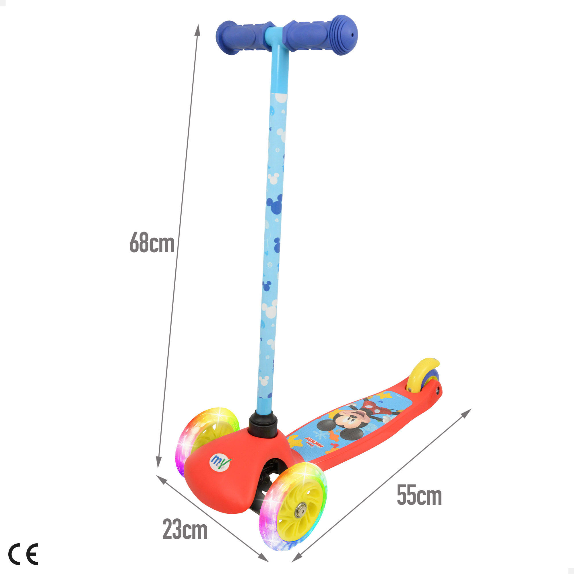 Patinete Mickey Mouse de 3 rodas 55x23x68 cm máx. 20 kg com luzes e freios 4/7