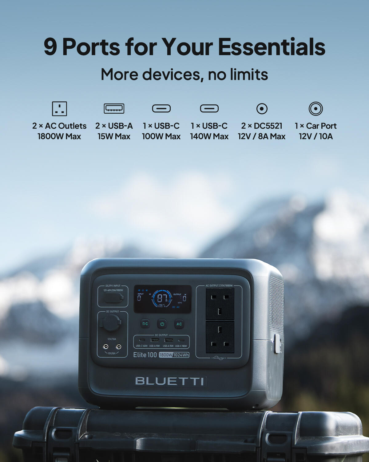 BLUETTI Elite 100 V2+Charger 2,1024Wh Portable Power Station for Car Camping, RV 6/7
