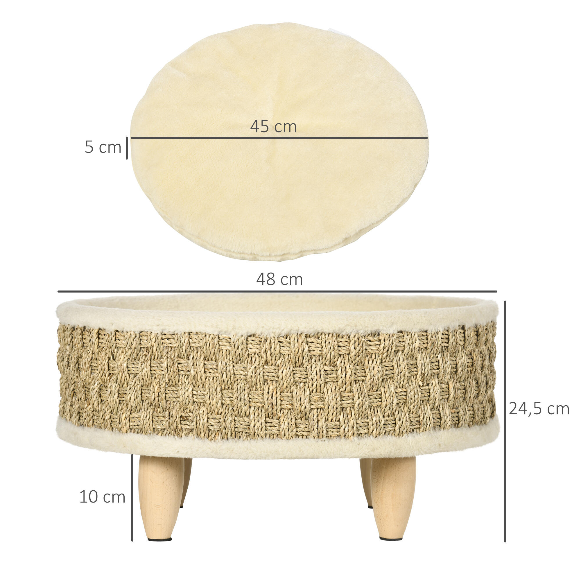 Cama para Perros PawHut 48x48x24.5 cm Beige 3/5