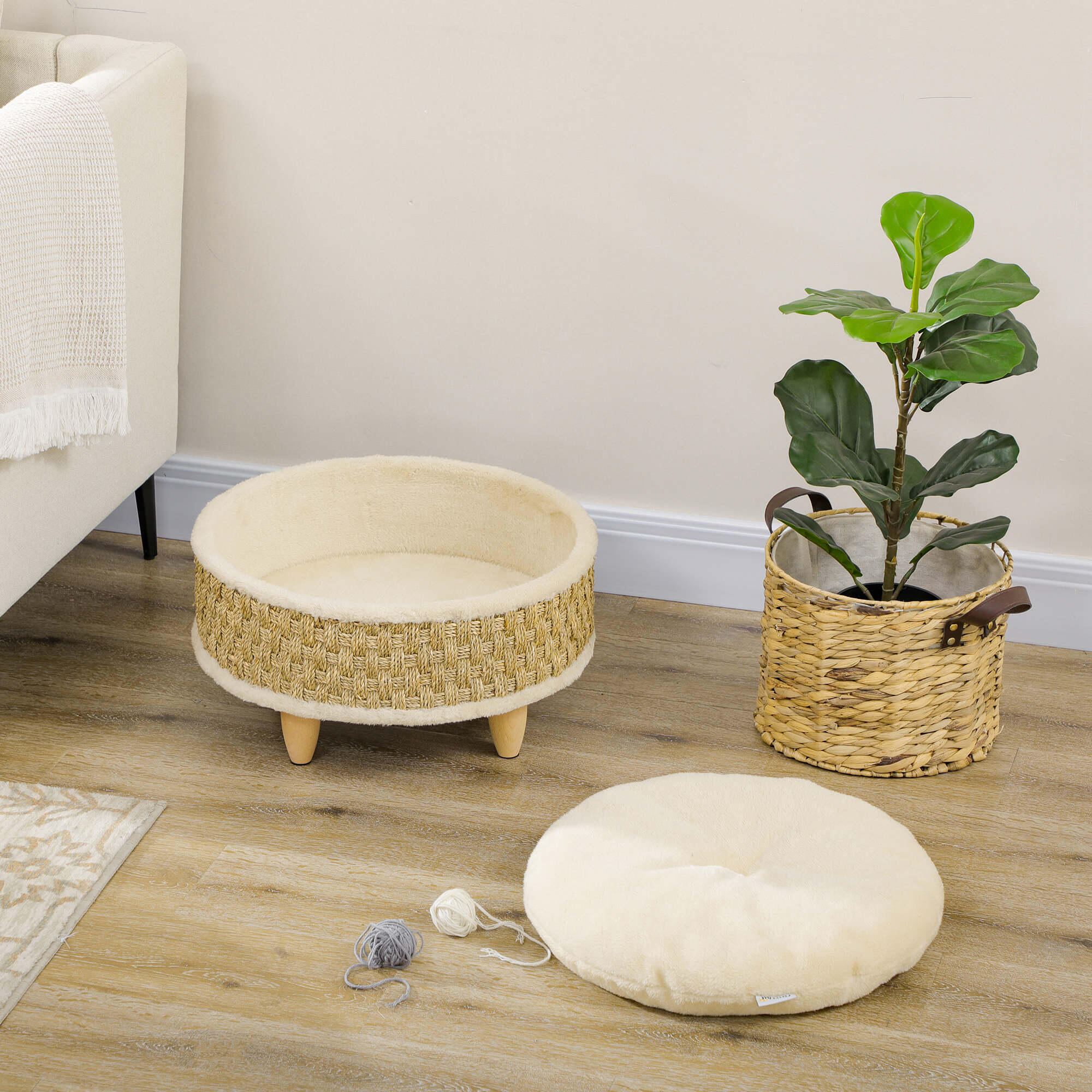 Cama para Perros PawHut 48x48x24.5 cm Beige 2/5