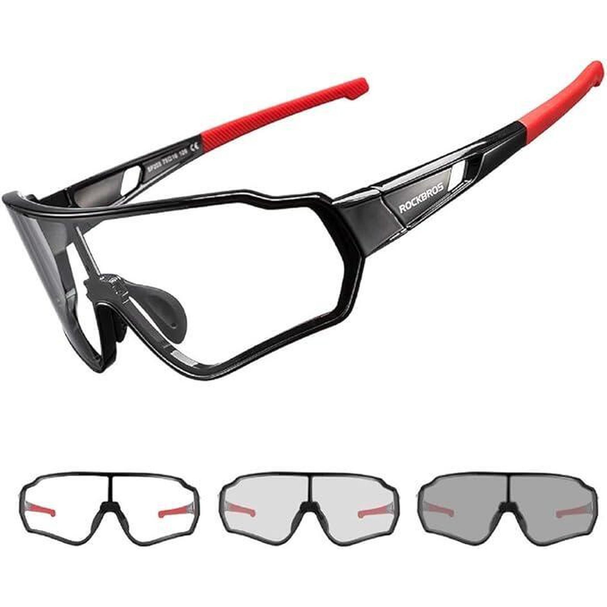 Rockbros - Rockbros Lunettes Vélo Photochromiques Sport Cyclisme Vtt Route Pour Homme Femme - Lunettes De Soleil - Noir|rouge - No Size - Decathlon