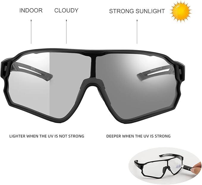 ROCKBROS Lunettes Photochromiques UV400 Vélo Unisexe Sport Noir 4/7