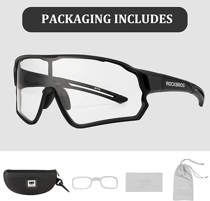 ROCKBROS Lunettes Photochromiques UV400 Vélo Unisexe Sport Noir 6/7
