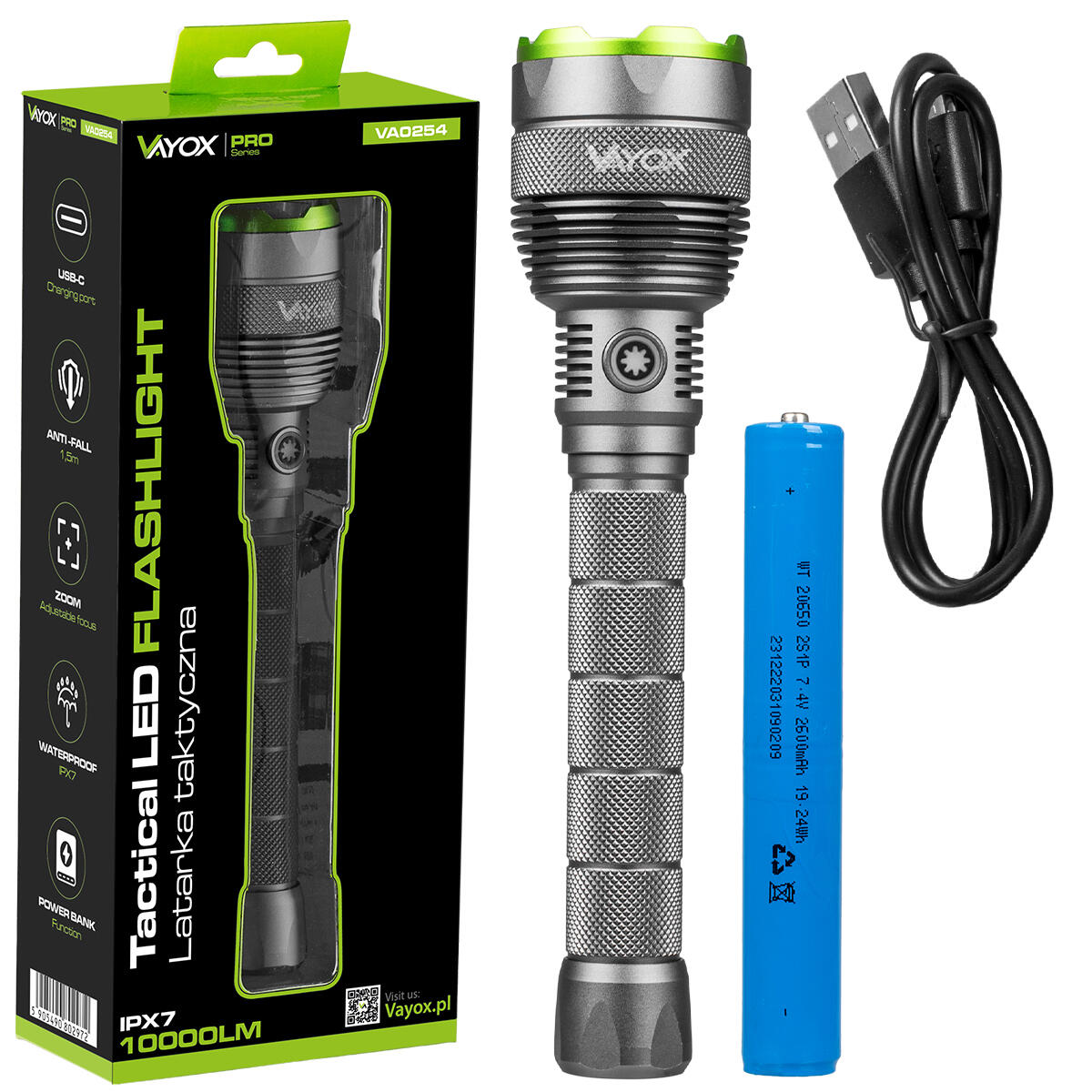 Lanterna recarregável Vayox VA0254, USB-C, ZOOM, powerbank, 10000lm 7/7