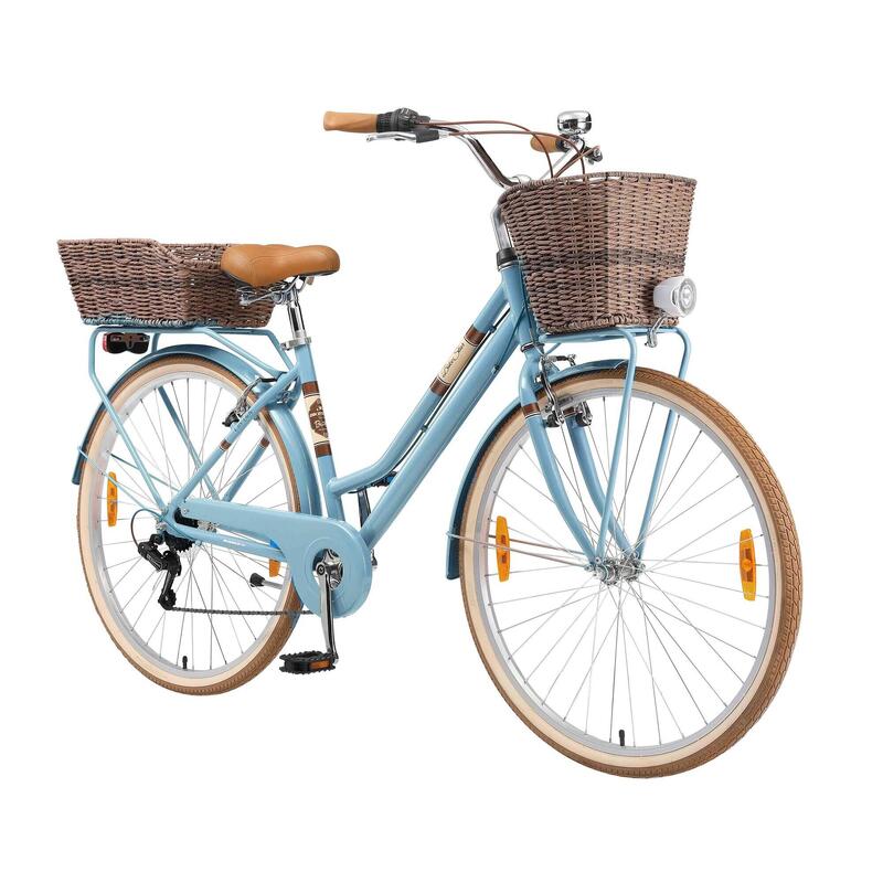 Vélo Ville Vintage Canellini Via Veneto - Aluminium Léger - Panier & Accessoires Inclus - Taille 46 Bleu