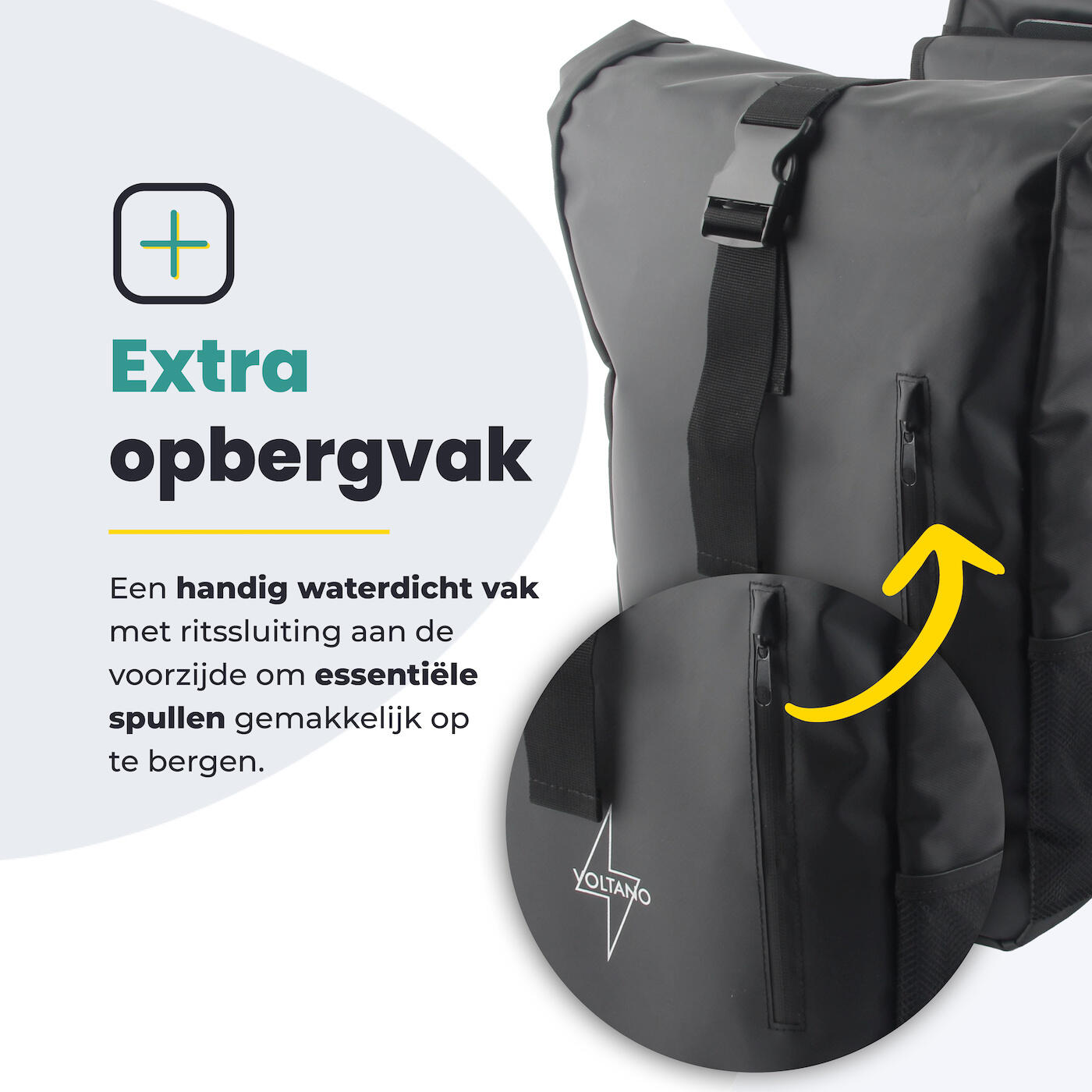 Voltano Dubbele Fietstas Rolltop - Zwart - 48 Liter - 100% Waterdicht 6/7