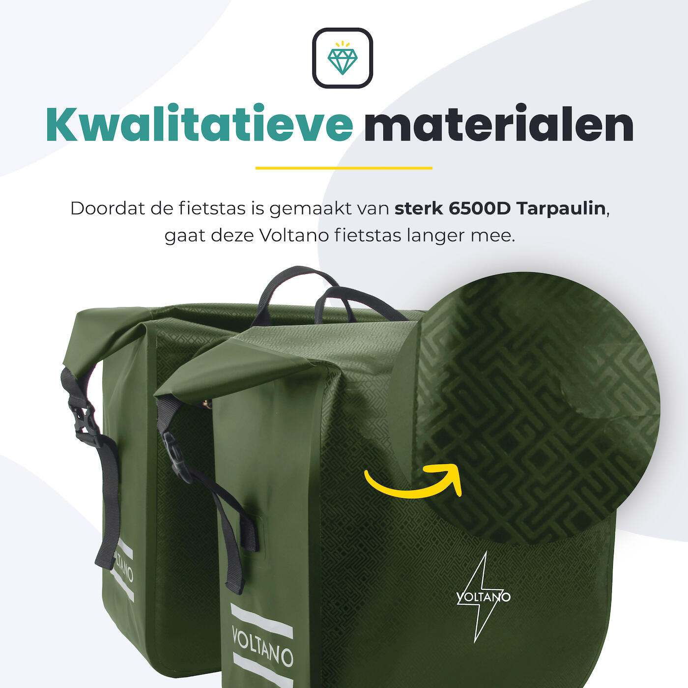 Voltano Dubbele Fietstas Rolltop Urban Green - 48 Liter - 100% Waterdicht 6/7