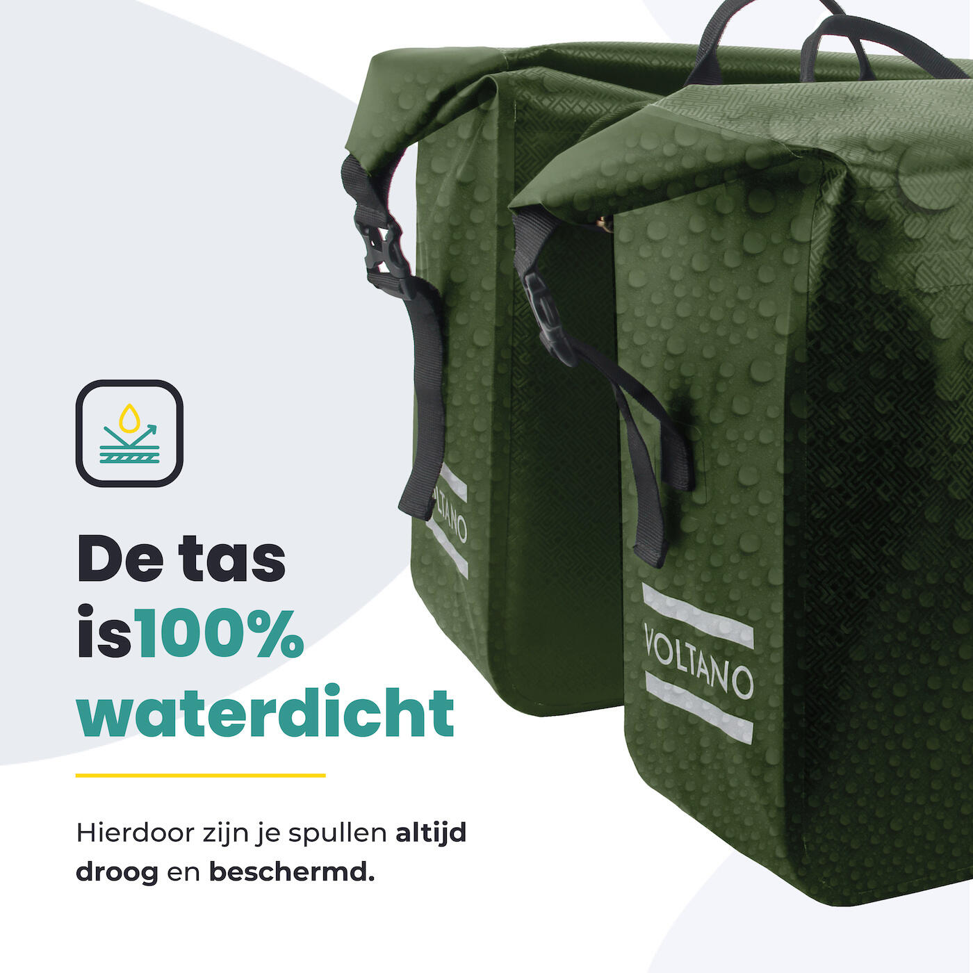 Voltano Dubbele Fietstas Rolltop Urban Green - 48 Liter - 100% Waterdicht 7/7