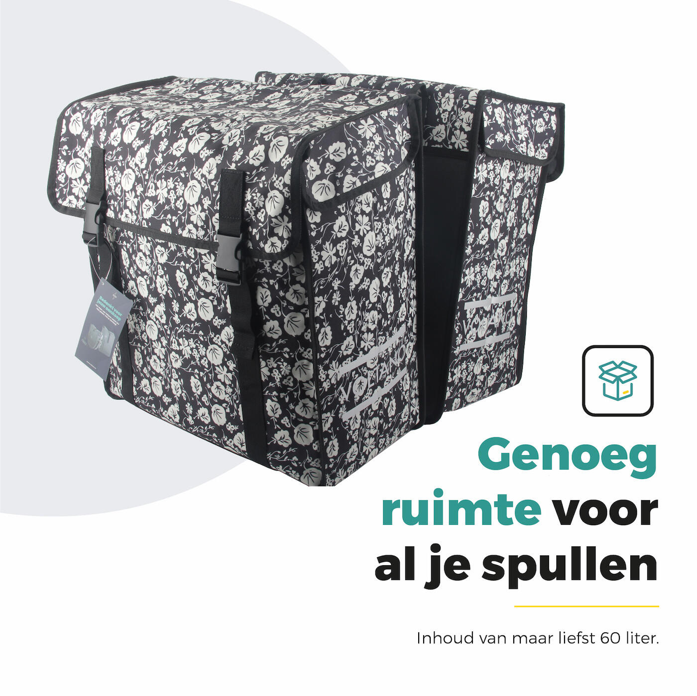 Voltano Dubbele Fietstas XXL - Midnight Blossom - 60 Liter 6/7