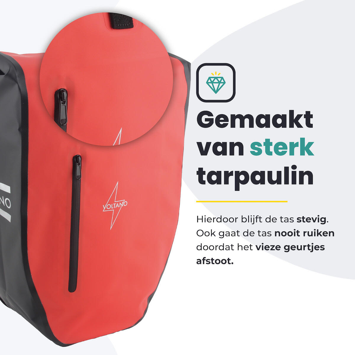 Voltano Luxe Fietstas 28L - Rood / Zwart - Enkele Pakaftas - 100% Waterdicht 7/7