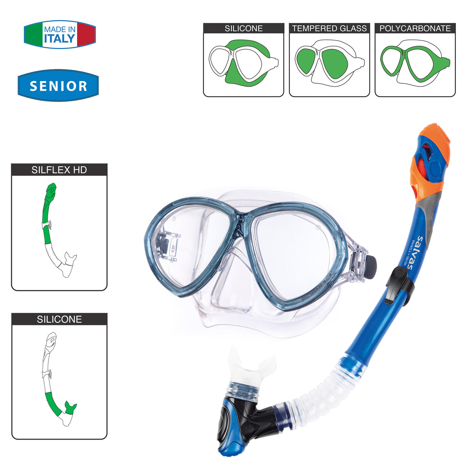 Set Fórmula máscara buceo + tubo buzo DryTop silicona antivaho 2/4