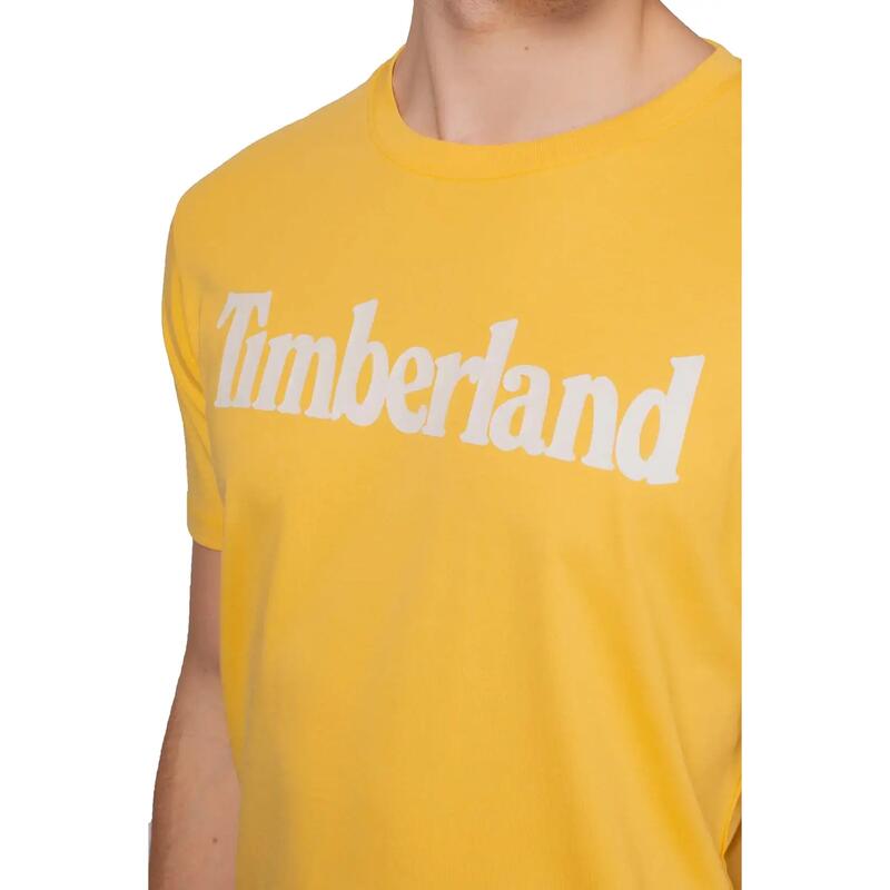 Tricou barbati cu imprimeu cu logo din bumbac, Galben