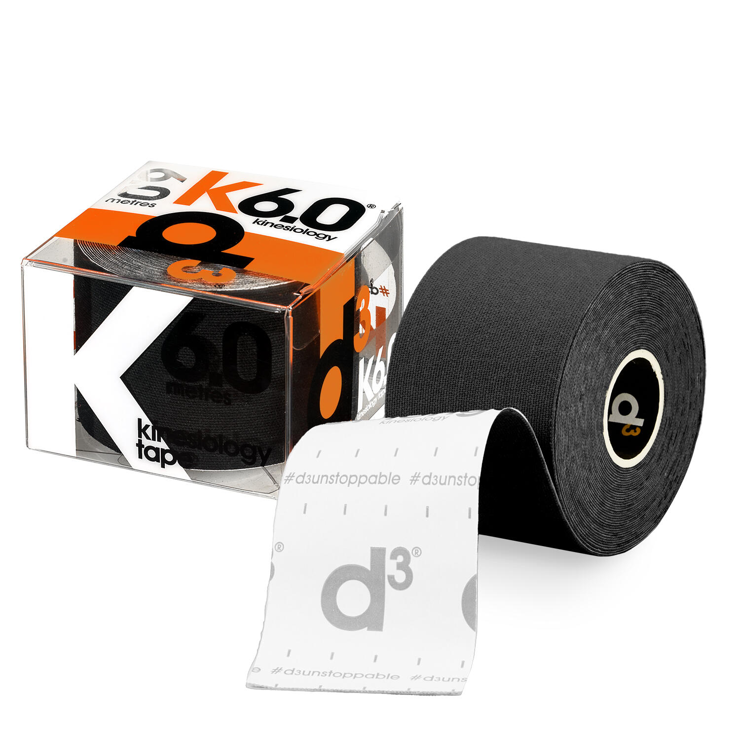 D3 TAPE K6.0 Kinesiology Tape 50mm x 6m - Black - 1 Roll