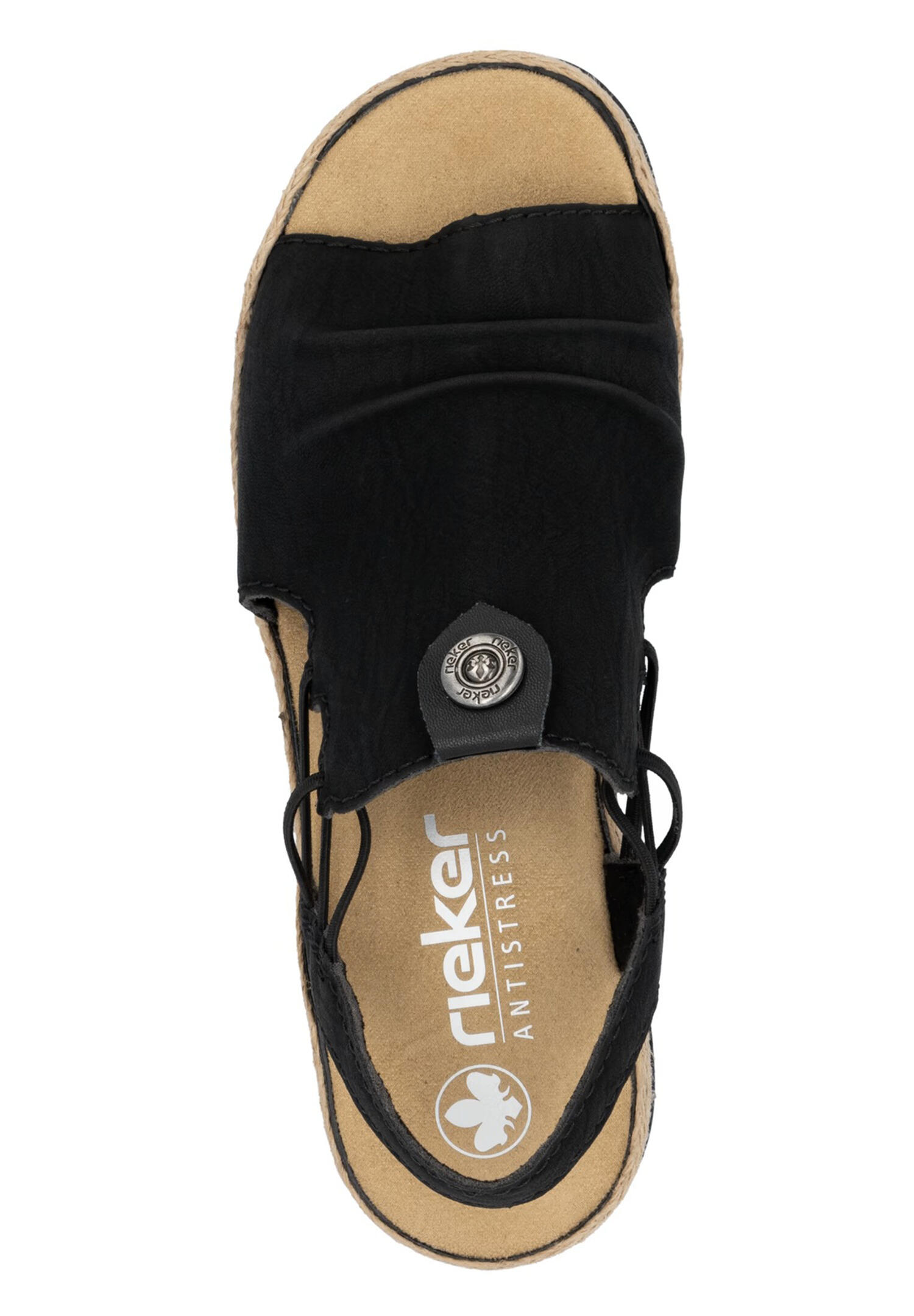 Rieker Damen Keilsandaletten Sandalen V7972-00 mitternachtsschwarz 3/4