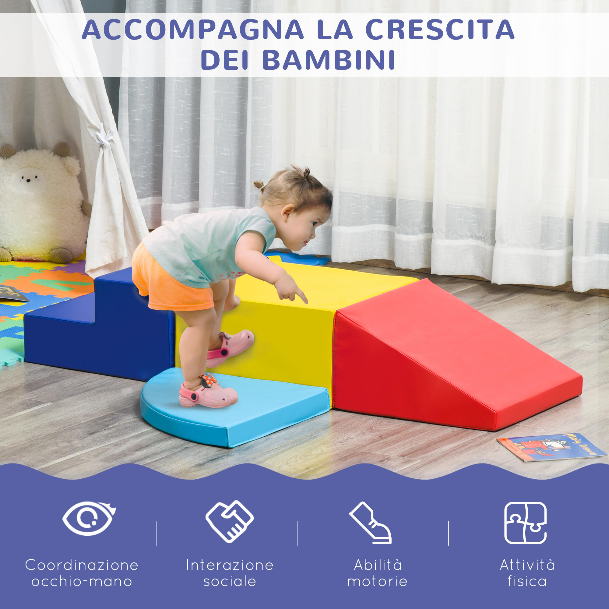 HOMCOM Set Costruzioni Morbide da 4 Pezzi per Bambini da 1-3 Anni Multicolore 4/6