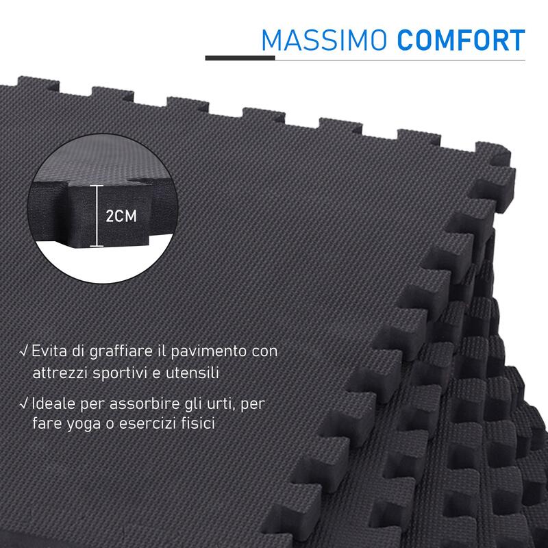 HOMCOM Covor Puzzle in EVA pentru copii 8 Bucati cu Margini,Negru 63.5x63.5x2cm