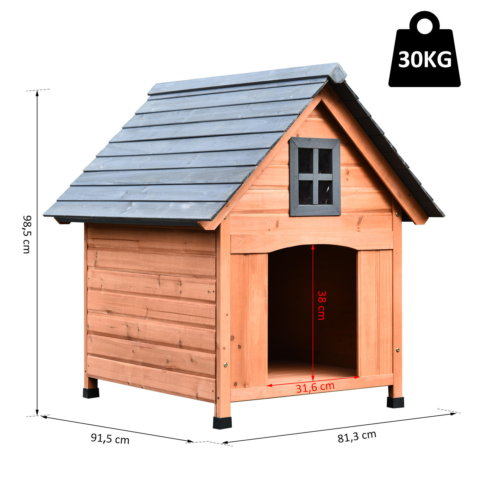 PawHut Cuccia Rialzata per Cani fino a 30 kg in Legno (81.3x91.5x98.5 cm) 3/5